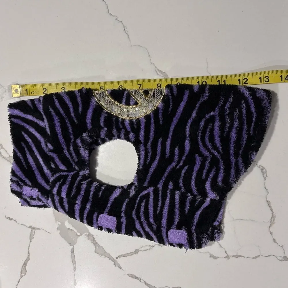 Fleece Dog Coat Jacket Sequins Peace Sign Tiger Striped Purple Black Gold Size S